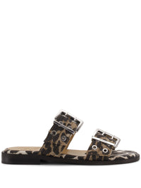 Ganni Women Feminine Buckle Leopard Print Sandals