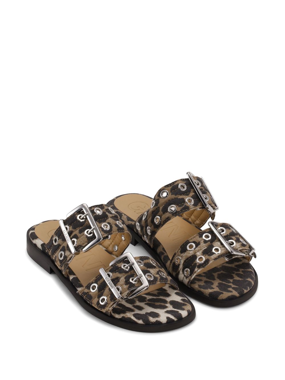 Ganni Women Feminine Buckle Leopard Print Sandals