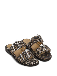 Ganni Women Feminine Buckle Leopard Print Sandals