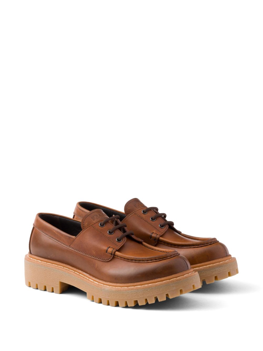 Prada Women Leather Lace-Up Loafers