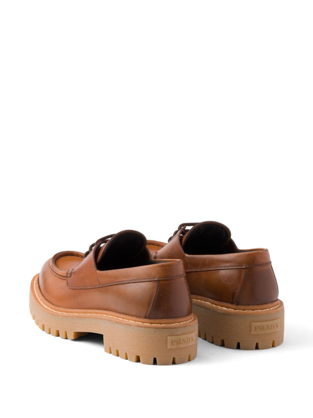 Prada Women Leather Lace-Up Loafers