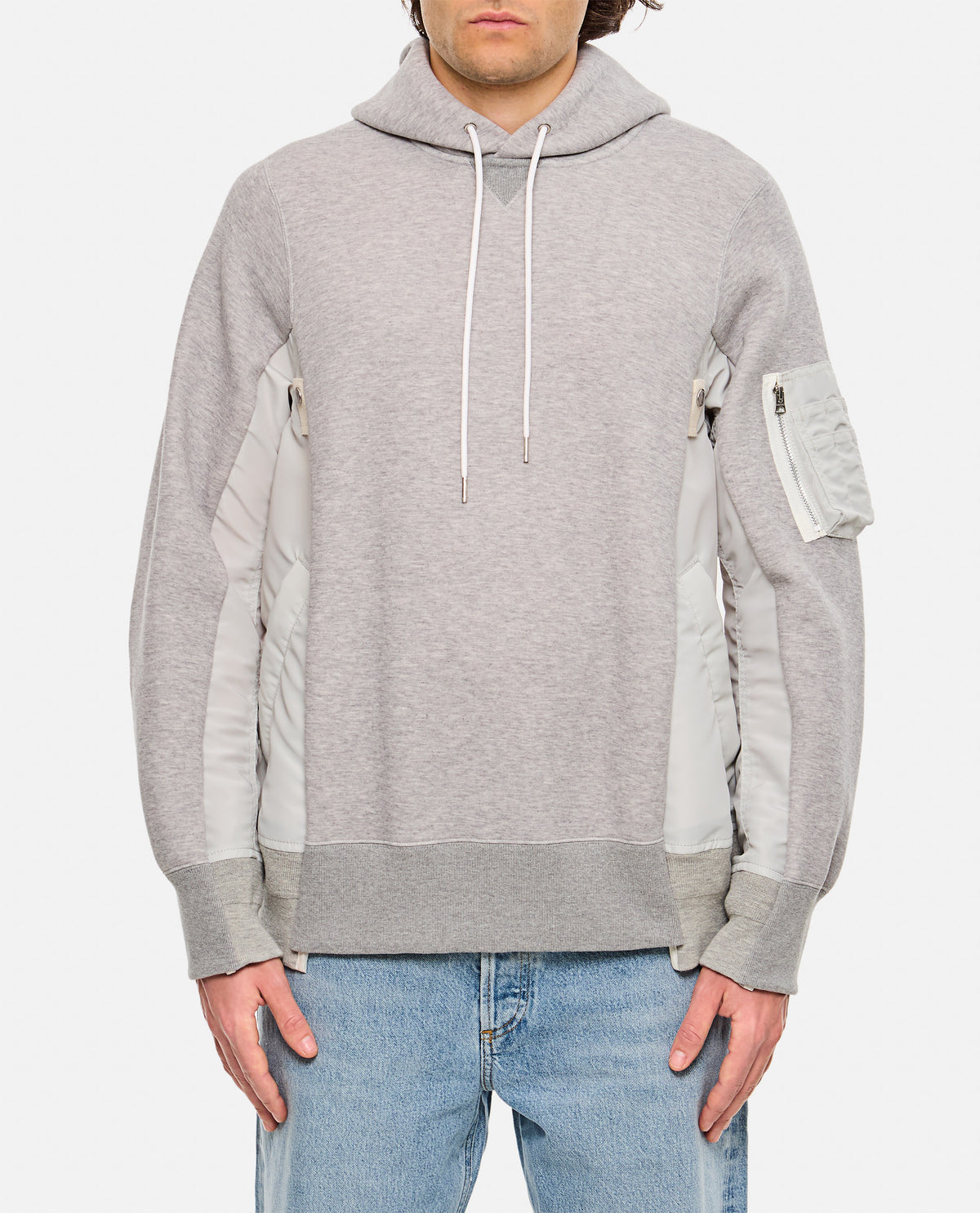 Sacai Men Terry Sweatshirt With Twill And Nylon Hood