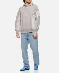 Sacai Men Terry Sweatshirt With Twill And Nylon Hood