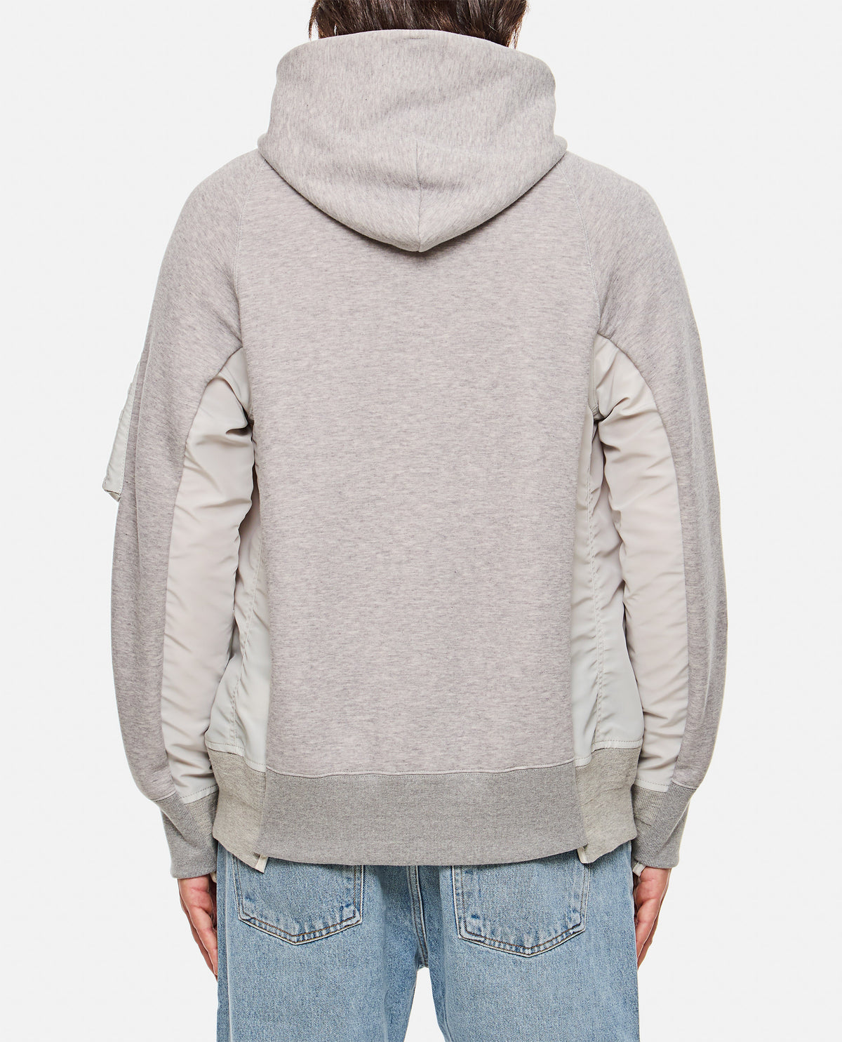 Sacai Men Terry Sweatshirt With Twill And Nylon Hood