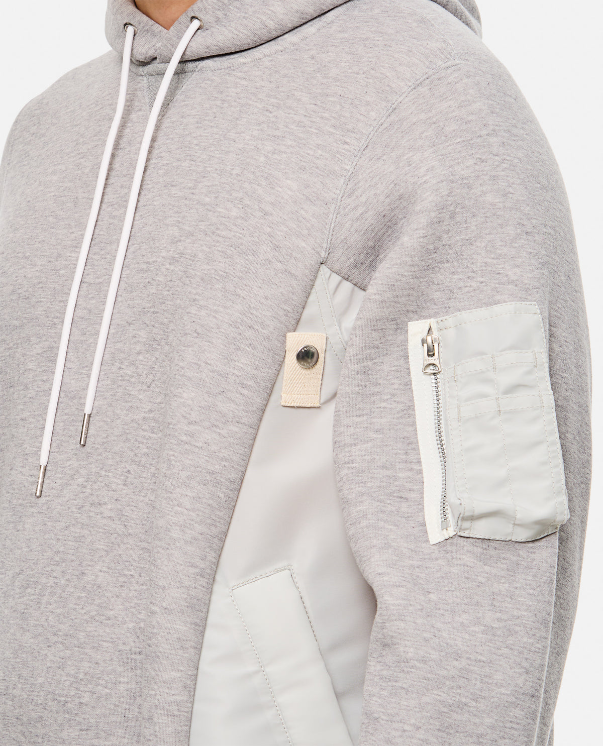 Sacai Men Terry Sweatshirt With Twill And Nylon Hood