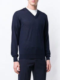 Brioni Men Wool Cashmere And Silk V-Necked Sweater