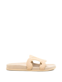 CELINE Celine Women Triomphe Suede Leather Slides