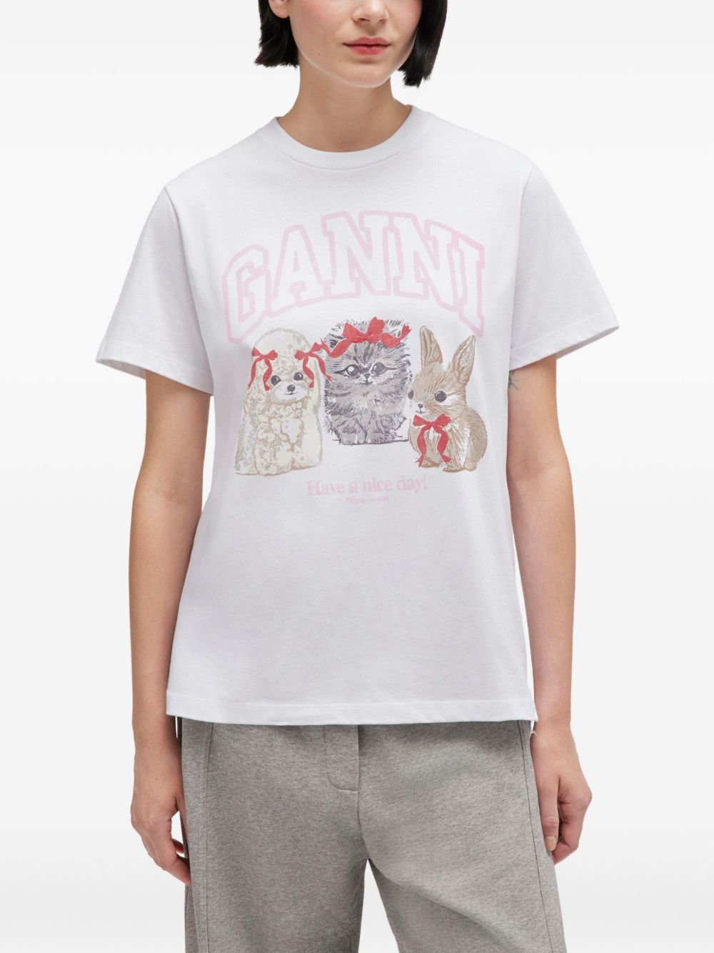 Ganni Women Cute Animals Organic Cotton T-Shirt
