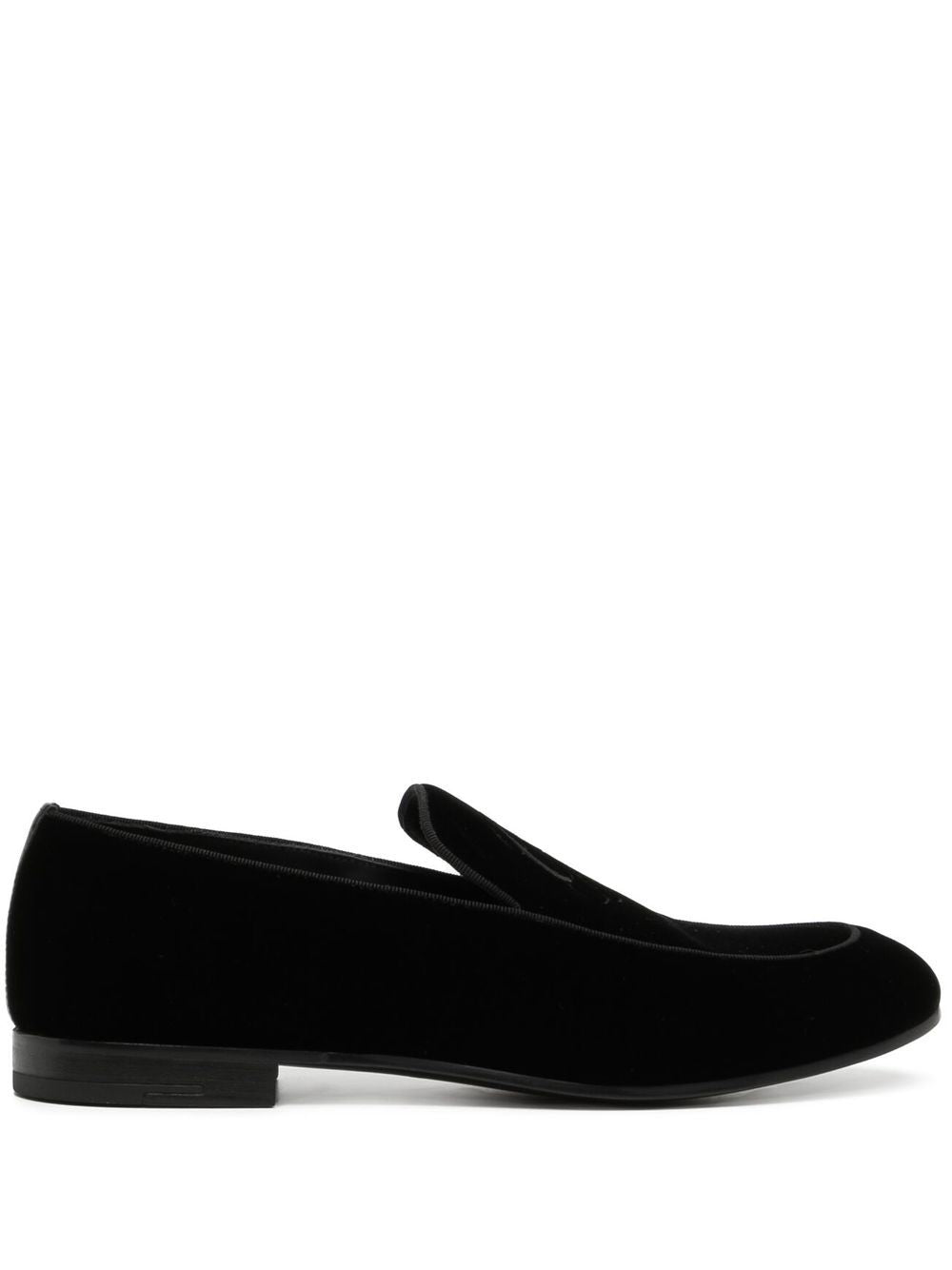 Giorgio Armani Men Embroidered Logo Velvet Loafers