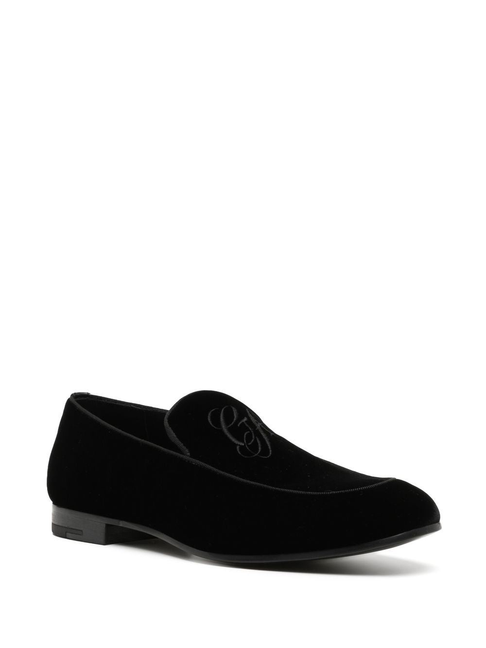 Giorgio Armani Men Embroidered Logo Velvet Loafers