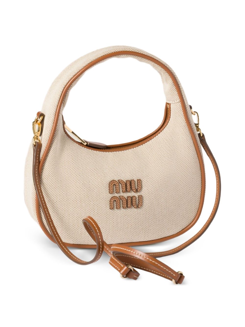 Miu Miu Women Wander Canvas And Leather Small Hobo Bag