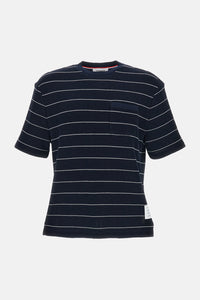 Thom Browne Men Short Sleeve Tee In Textured Stripe Waffle