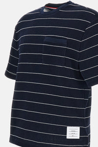 Thom Browne Men Short Sleeve Tee In Textured Stripe Waffle