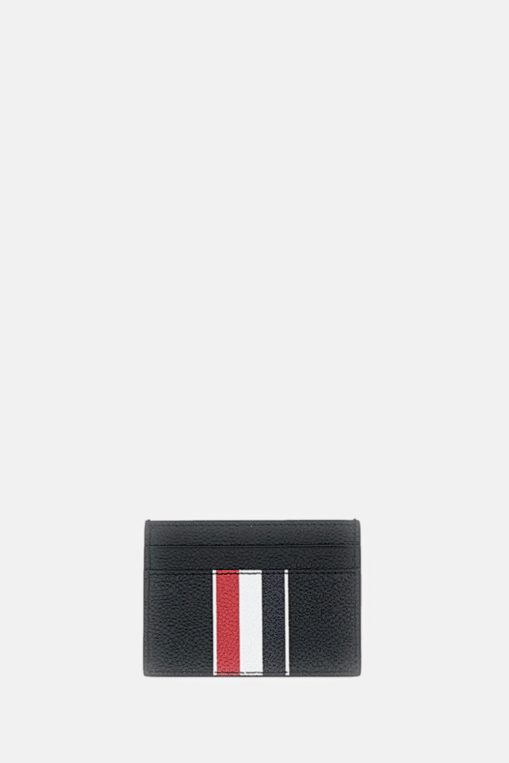 Thom Browne Men Double Sided Card Holder W/ Rwb Stripe In Pebble Grain Leather