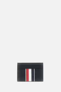 Thom Browne Men Double Sided Card Holder W/ Rwb Stripe In Pebble Grain Leather