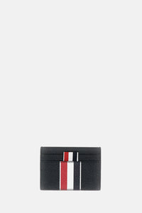 Thom Browne Men Double Sided Card Holder W/ Rwb Stripe In Pebble Grain Leather