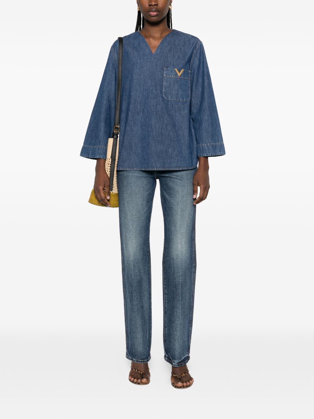 Valentino Women Vlogo Signature Denim Blouse
