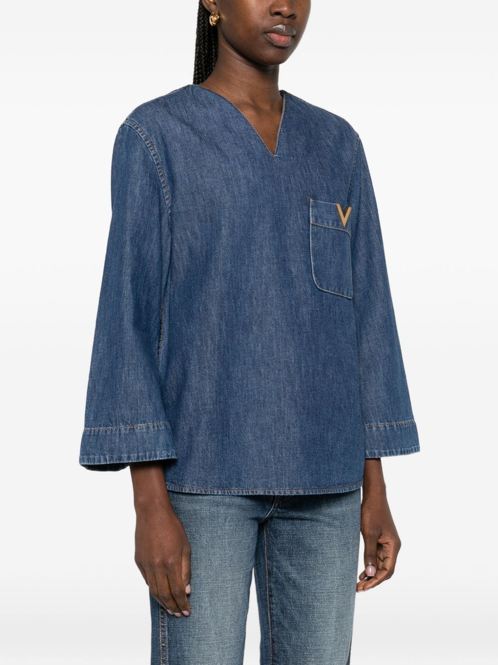 Valentino Women Vlogo Signature Denim Blouse