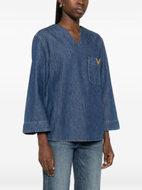 Valentino Women Vlogo Signature Denim Blouse
