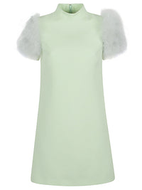 Valentino Women Feathered Wool And Silk Dress