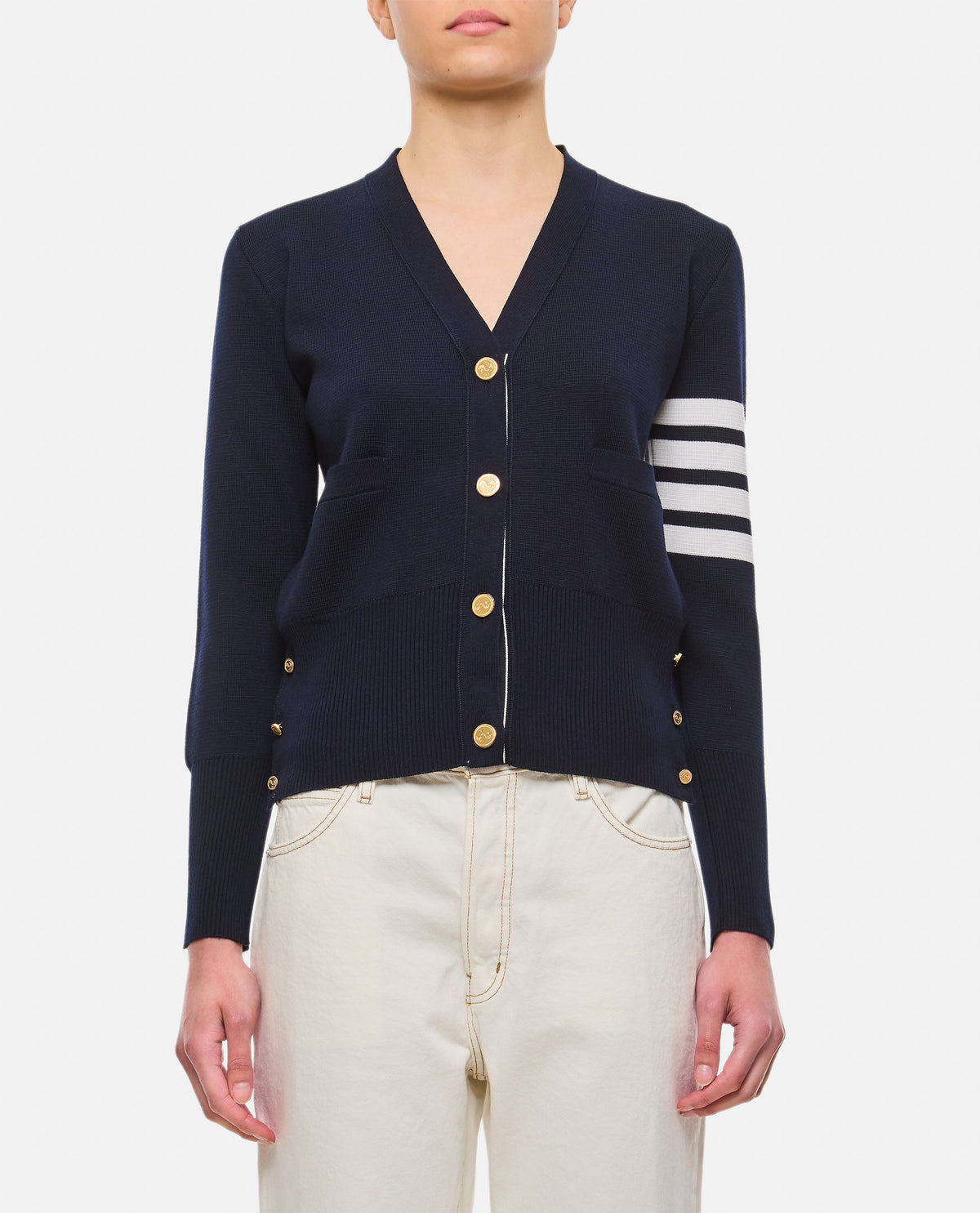 Thom Browne Women Milano Classic V Neck Fine Merino Wool Cardigan