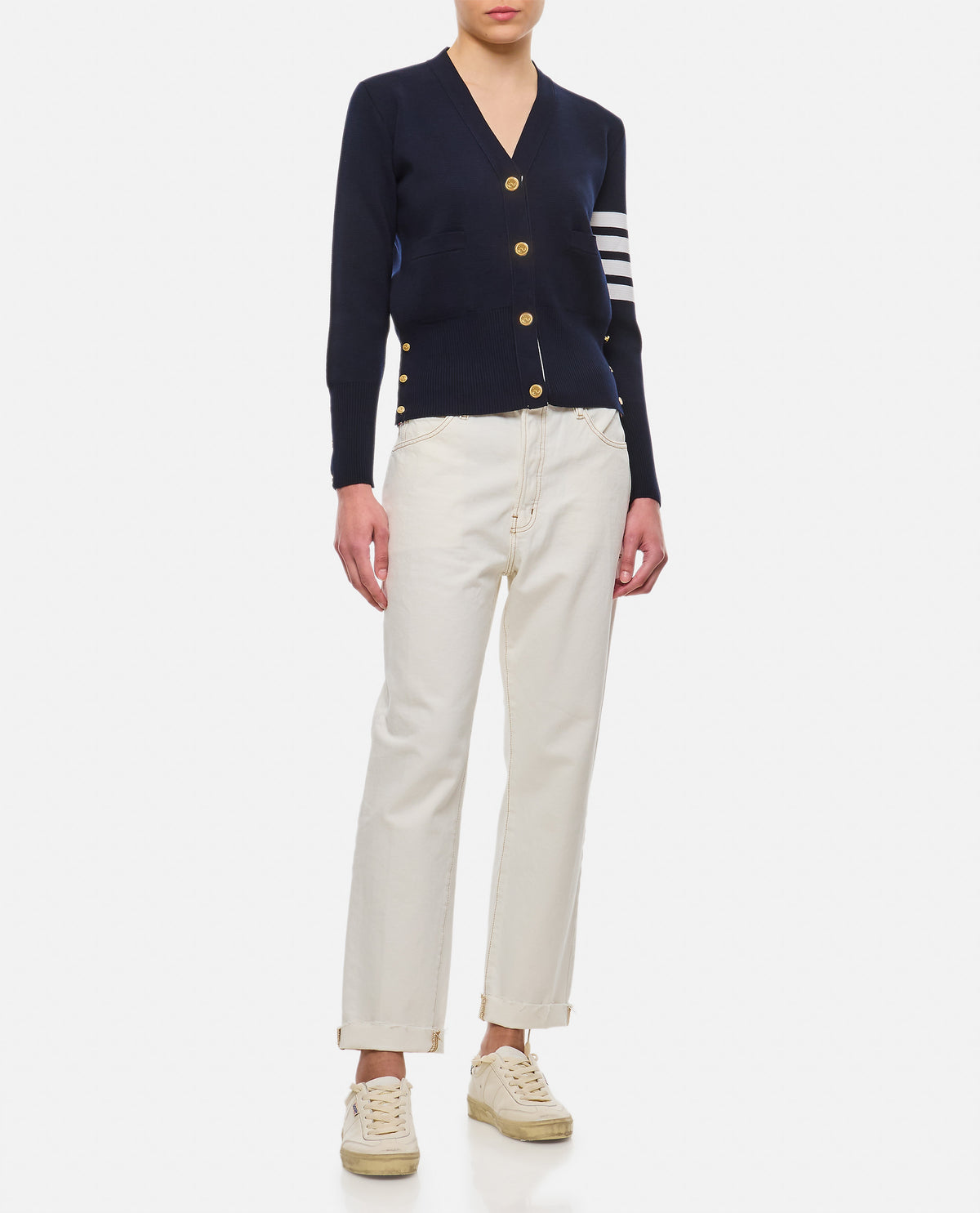 Thom Browne Women Milano Classic V Neck Fine Merino Wool Cardigan