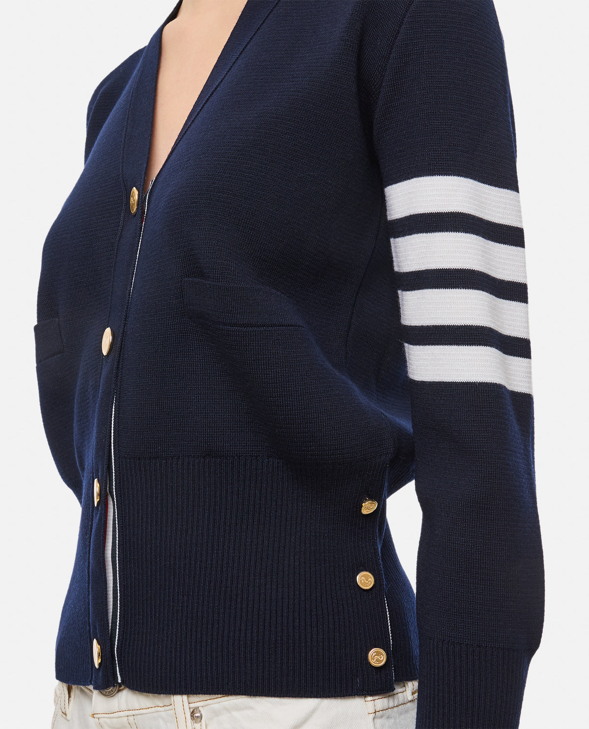 Thom Browne Women Milano Classic V Neck Fine Merino Wool Cardigan