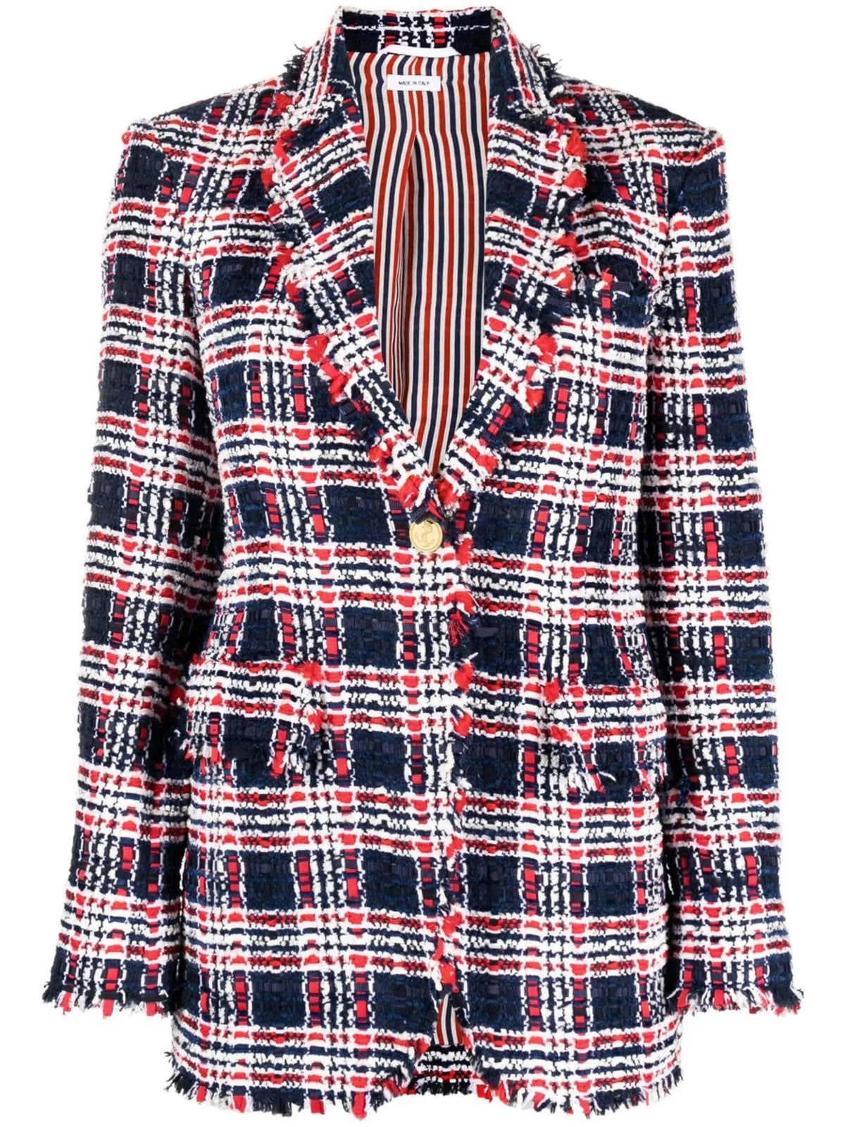 THOM BROWNE Thom Browne Women Frayed Single-Breasted Tweed Blazer