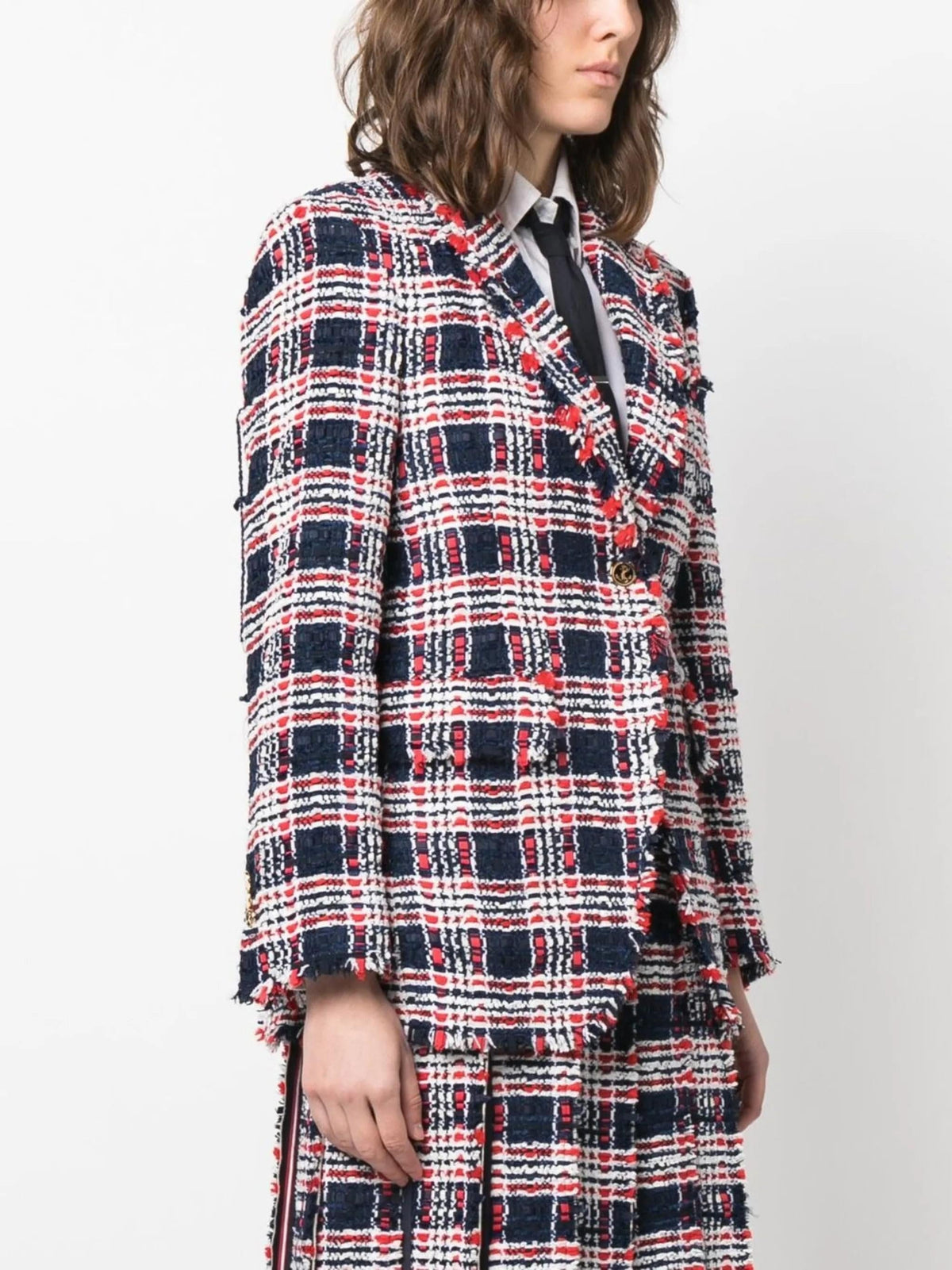 THOM BROWNE Thom Browne Women Frayed Single-Breasted Tweed Blazer