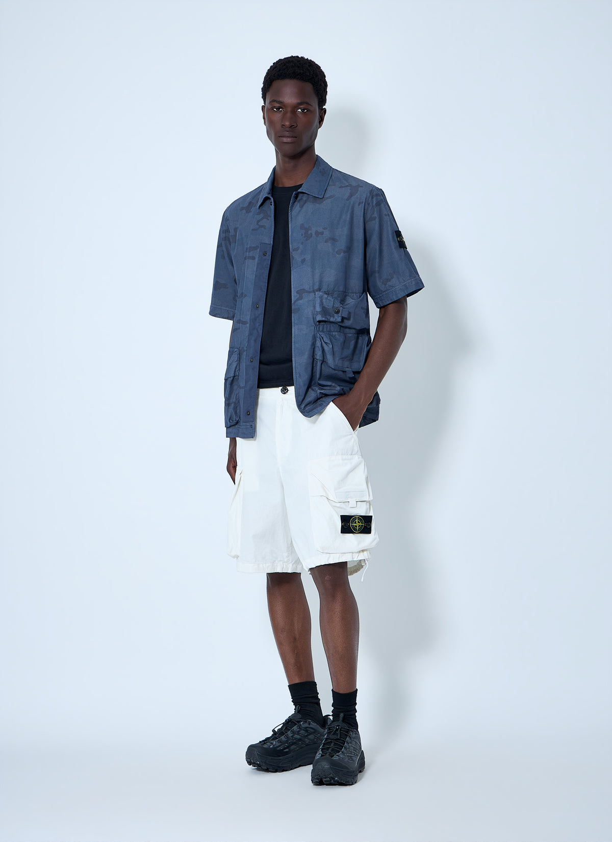Stone Island Men Short-Sleeve Overshirt With Flap Pockets