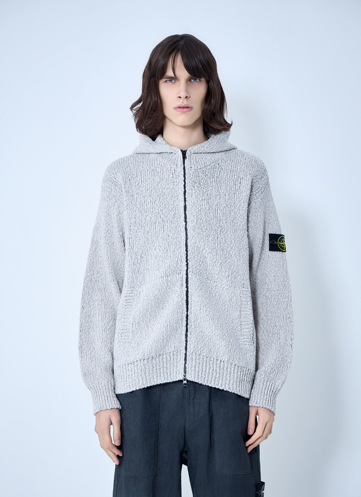 Stone Island Men Zip-Up Knit Hoodie