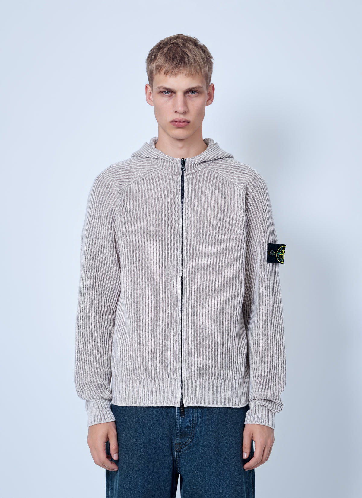 Stone Island Men Ribbed Knit Hoodie