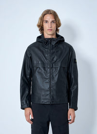 Stone Island Men Hooded Leather Jacket