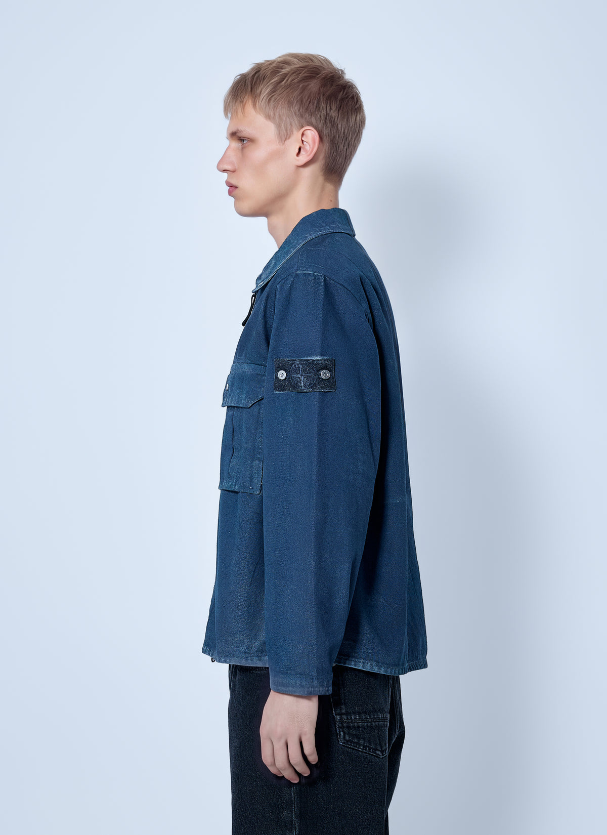 Stone Island Men Zip-Front Overshirt With Patch Pocket