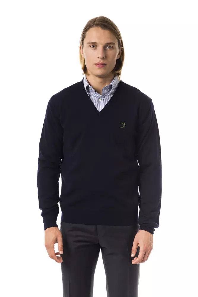 Uominitaliani Blue Merino Wool Men Men's Sweater