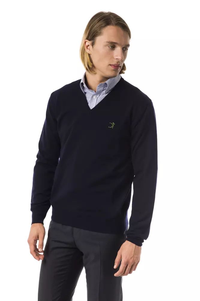 Uominitaliani Blue Merino Wool Men Men's Sweater