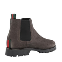 Gucci Men Suede Chelsea Booties With Web Detail