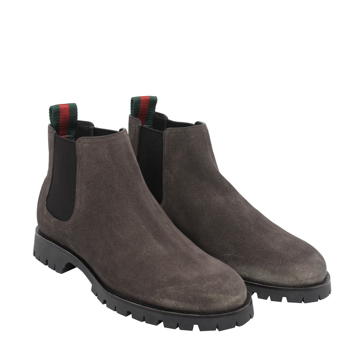 Gucci Men Suede Chelsea Booties With Web Detail