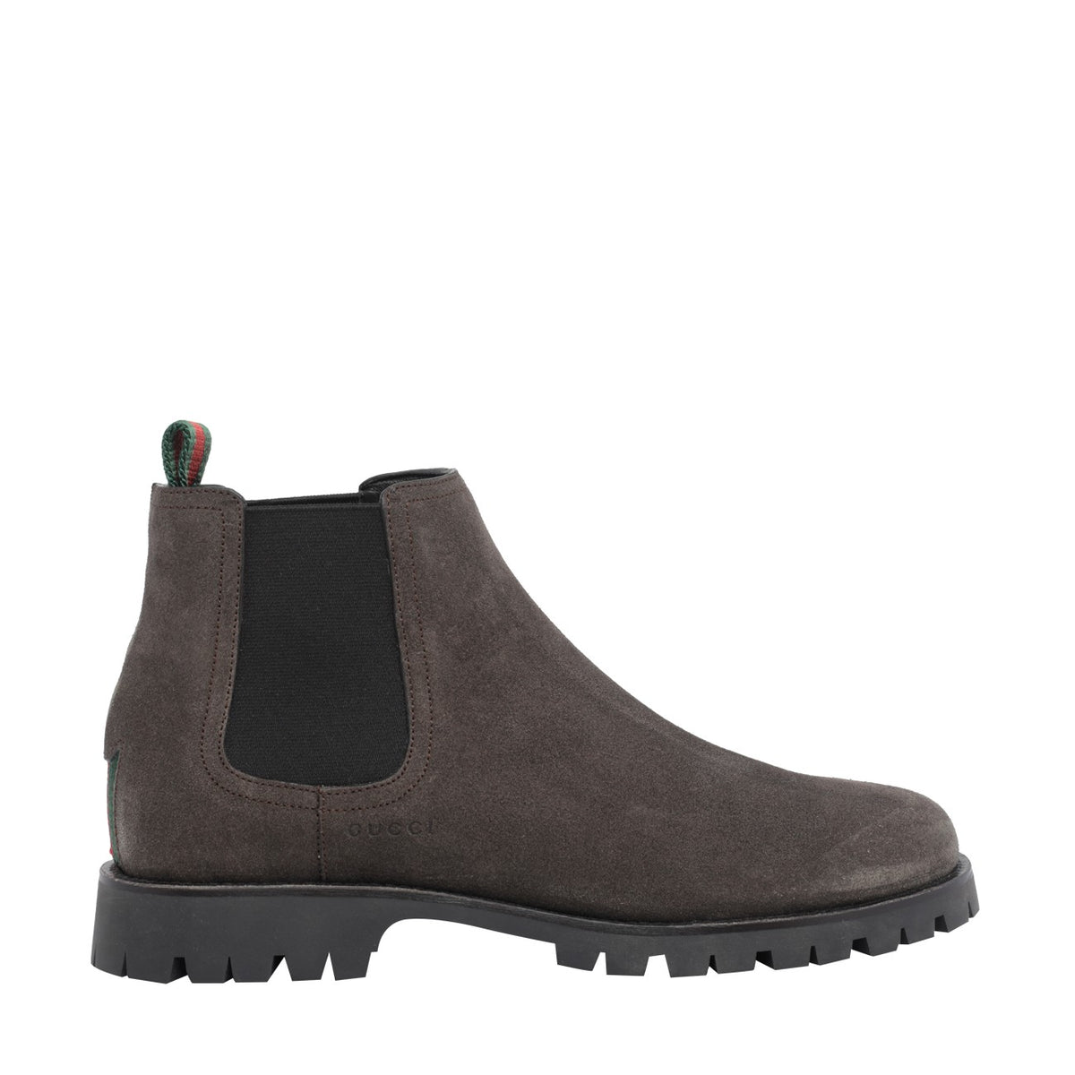 Gucci Men Suede Chelsea Booties With Web Detail