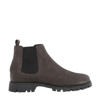 Gucci Men Suede Chelsea Booties With Web Detail