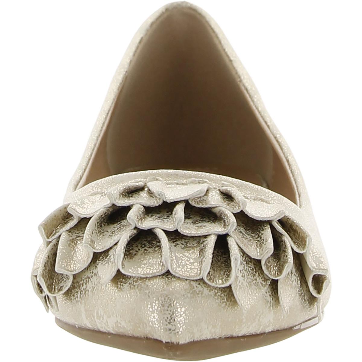 Judy Womens Ruffled Faux Leather Ballet Flats