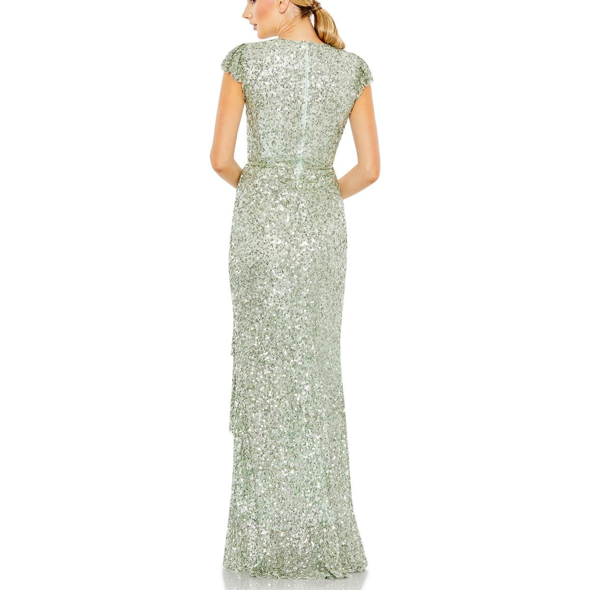 Womens Faux Wrap Sequined Evening Dress