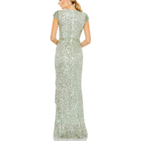 Womens Faux Wrap Sequined Evening Dress