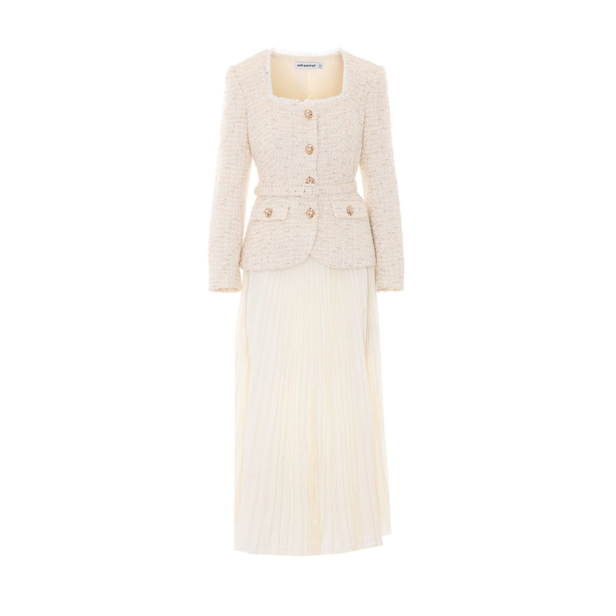 Self Portrait Self Portrait Women Tailored Boucle' And Chiffon Midi Dress