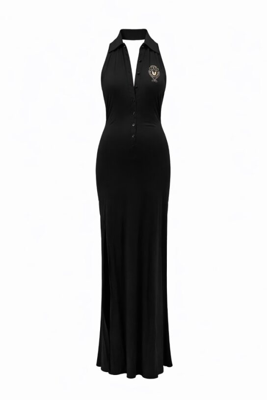 Gianfranco Ferre Black Sleeveless Crest Jersey Fitted Dress - XS
