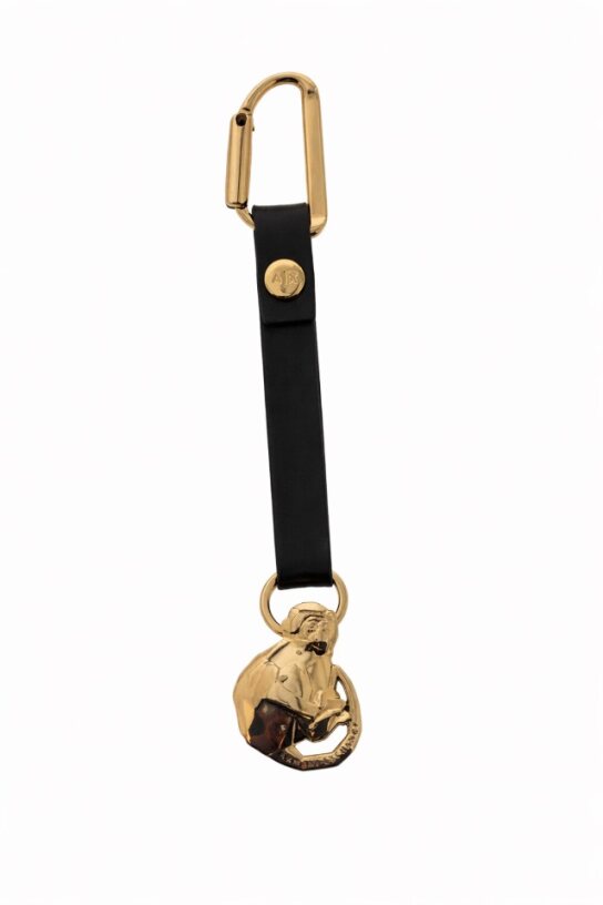 Armani Exchange Black Leather Monkey Charm Keyring