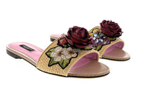 Dolce & Gabbana Beige Rafia Floral Embellished Slippers-36