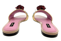 Dolce & Gabbana Beige Rafia Floral Embellished Slippers-36