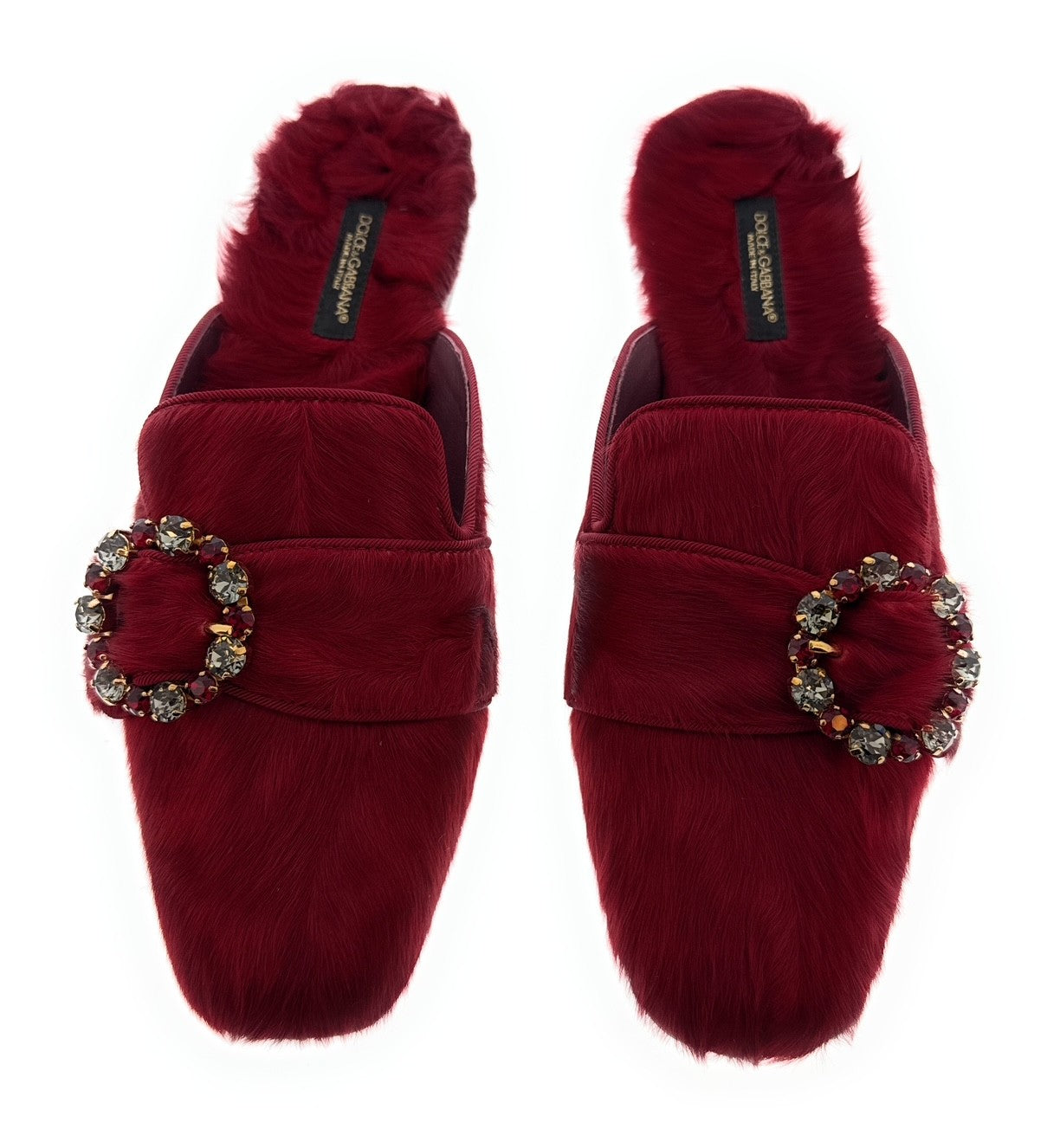 Dolce & Gabbana Red Suede Fuzzy Embellished Mules-37