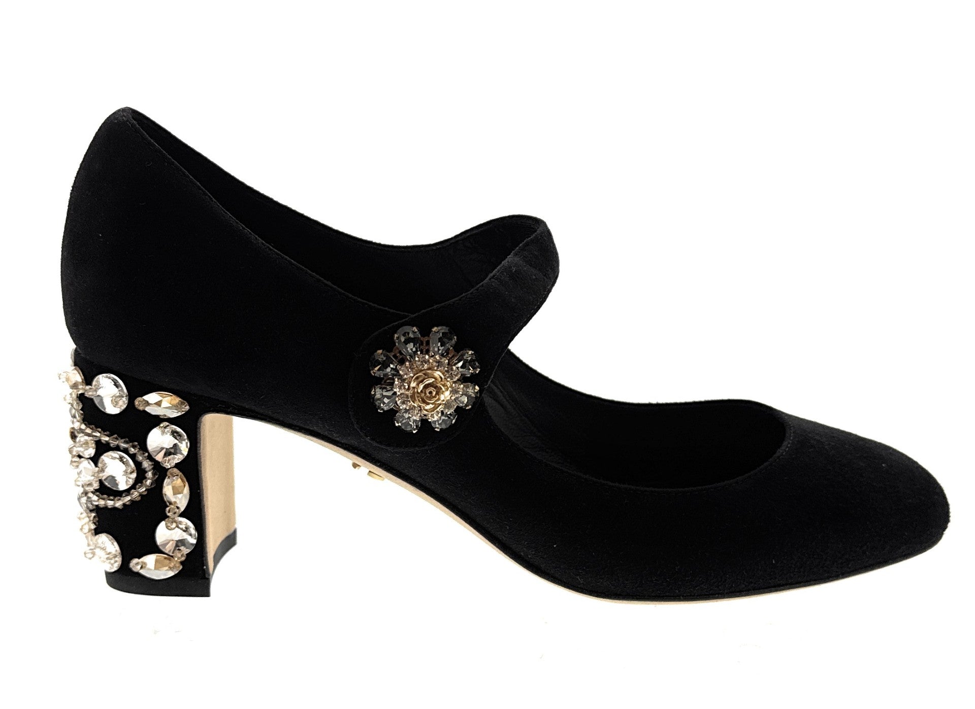 Dolce & Gabbana Suede Gold Buckle Block Heels-EU36.5